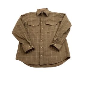 J Peterman Lambswool Cashmere Shirt Mens Brown Windowpane Plaid Portugal Small